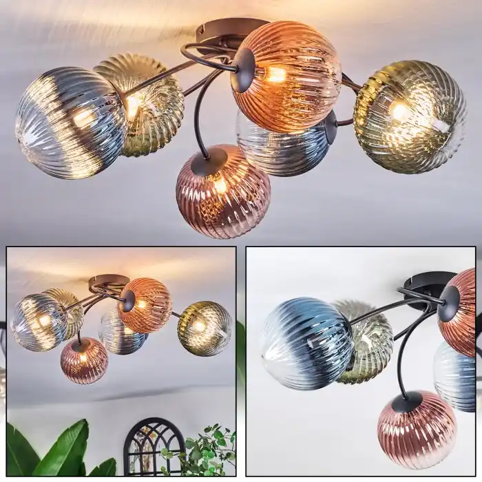 Lage Kosten Chehalis Plafondlamp, Kogellampje 64 cm Blauw, Groen, Duidelijk, Koperkleurig, 6-lichts