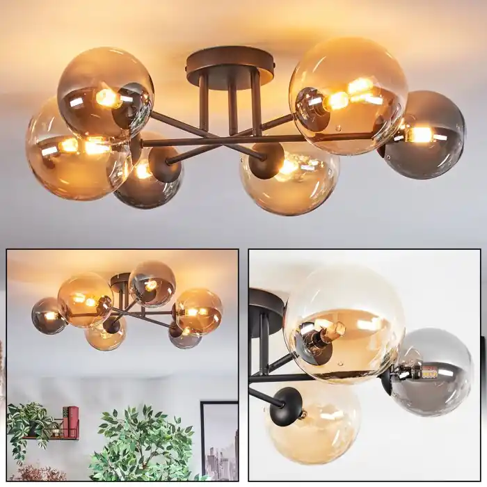 Chehalis Plafondlamp, Kogellampje 20 cm Amber, Rookkleurig, 6-lichts Alleen Vandaag