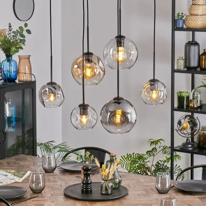 Bestel Nu Koyoto Hanglamp, Kogellampje, Hanglamp Amber, Duidelijk, Rookkleurig, 6-lichts