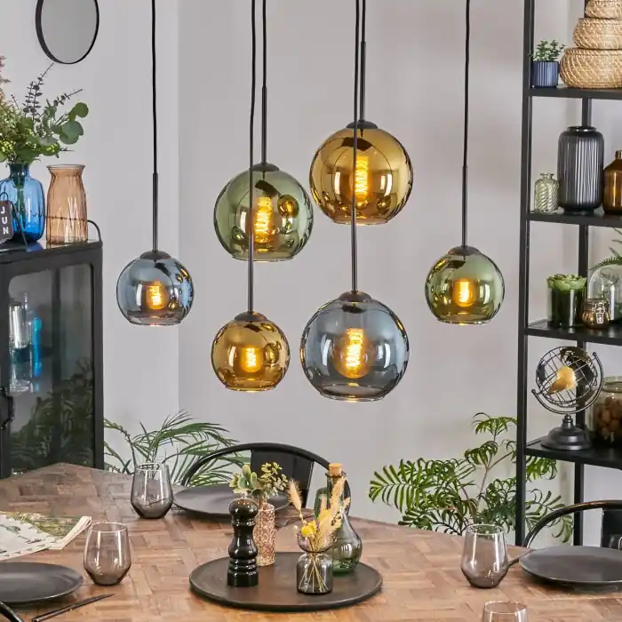 Finale Uitverkoop Koyoto Hanglamp, Kogellampje, Hanglamp Blauw, Goud, Groen, 6-lichts