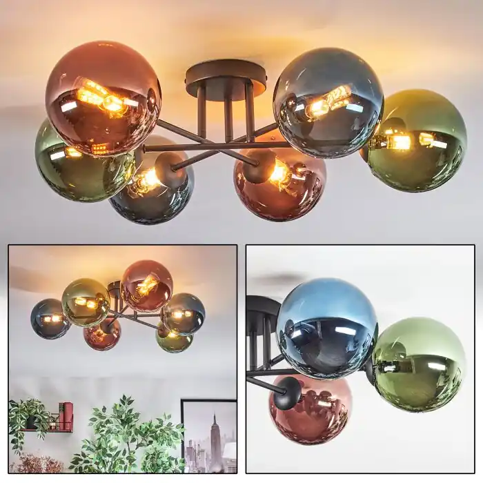 Koop Vandaag Chehalis Plafondlamp, Kogellampje Blauw, Groen, Koperkleurig, 6-lichts