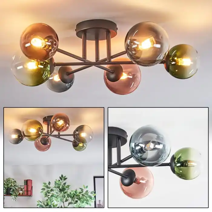 Koopje Chehalis Plafondlamp, Kogellampje Blauw, Groen, Duidelijk, Koperkleurig, 6-lichts