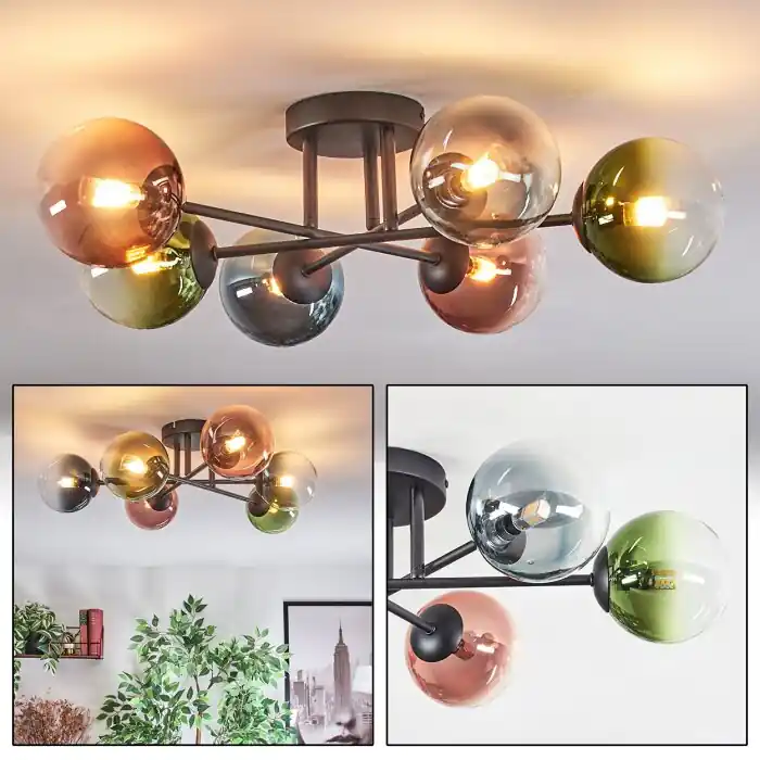 Alleen Vandaag Chehalis Plafondlamp, Kogellampje Blauw, Groen, Duidelijk, Koperkleurig, 6-lichts