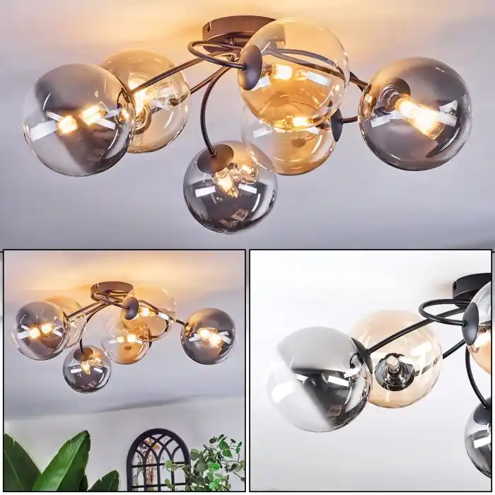 Lage Prijs Chehalis Plafondlamp, Kogellampje 64 cm Amber, Duidelijk, Rookkleurig, 6-lichts