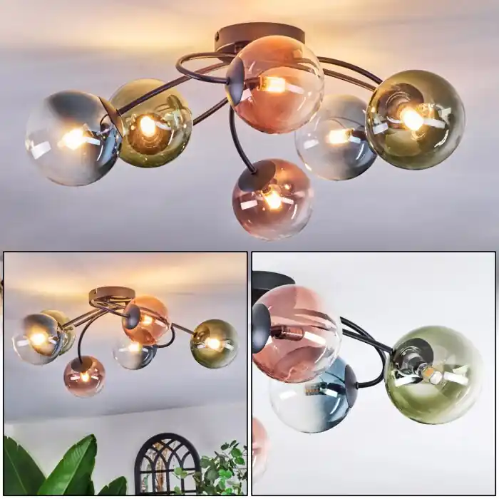 Chehalis Plafondlamp, Kogellampje 56 cm Blauw, Groen, Duidelijk, Koperkleurig, 6-lichts Fabrieksprijs