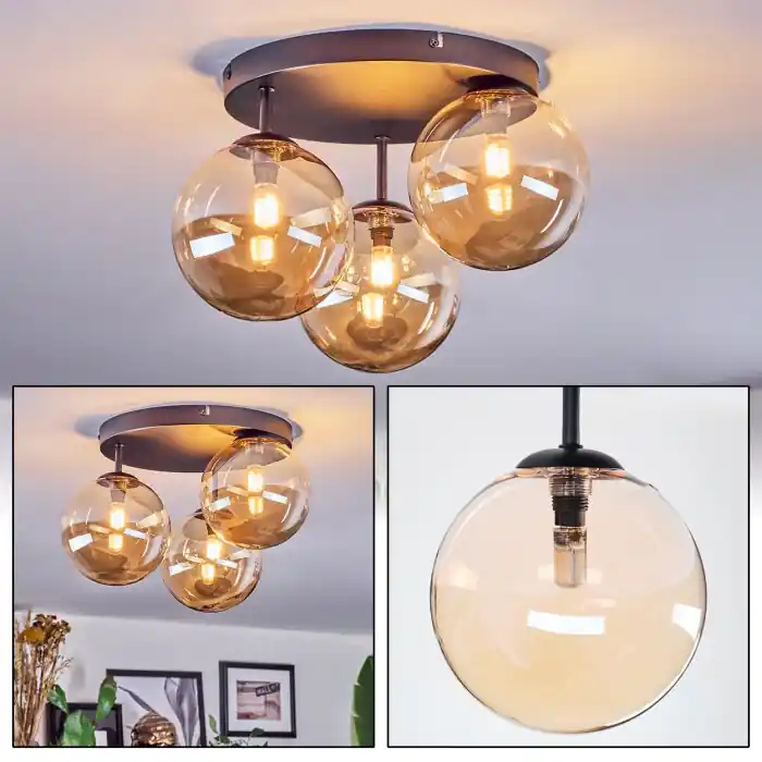 Chehalis Plafondlamp, Kogellampje 34 cm Amber, 3-lichts Snelle Levering