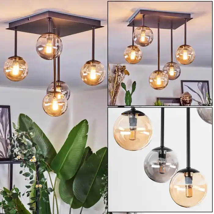 Speciale Aanbieding Chehalis Plafondlamp, Kogellampje Amber, Rookkleurig, 5-lichts