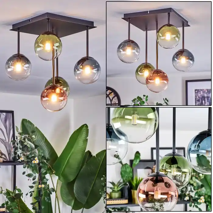 Beperkte Voorraad Chehalis Plafondlamp, Kogellampje Blauw, Groen, Duidelijk, Koperkleurig, 5-lichts