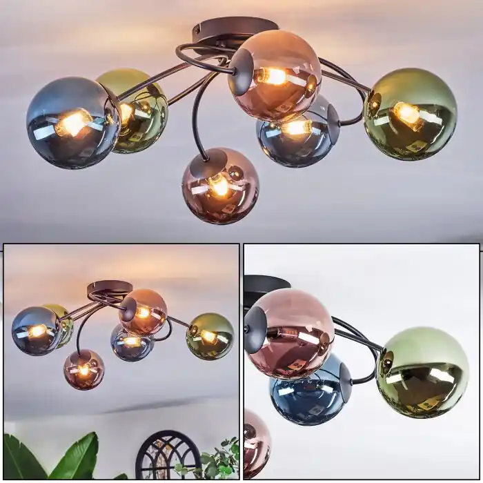 Beste Prijs Chehalis Plafondlamp, Kogellampje Blauw, Groen, Koperkleurig, 6-lichts