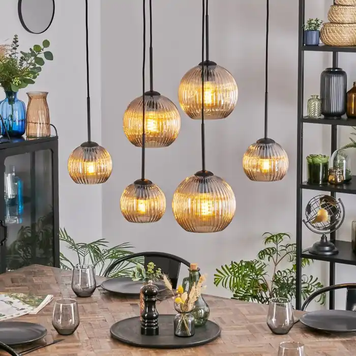 Tijdelijk Beschikbaar Koyoto Hanglamp, Kogellampje, Hanglamp Amber, 6-lichts