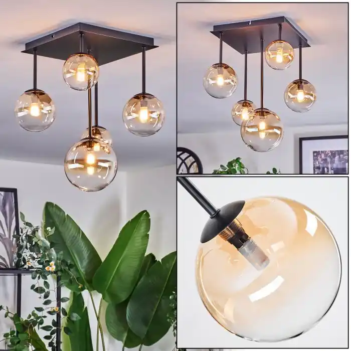 Chehalis Plafondlamp, Kogellampje Amber, Duidelijk, 5-lichts Seizoensaanbieding