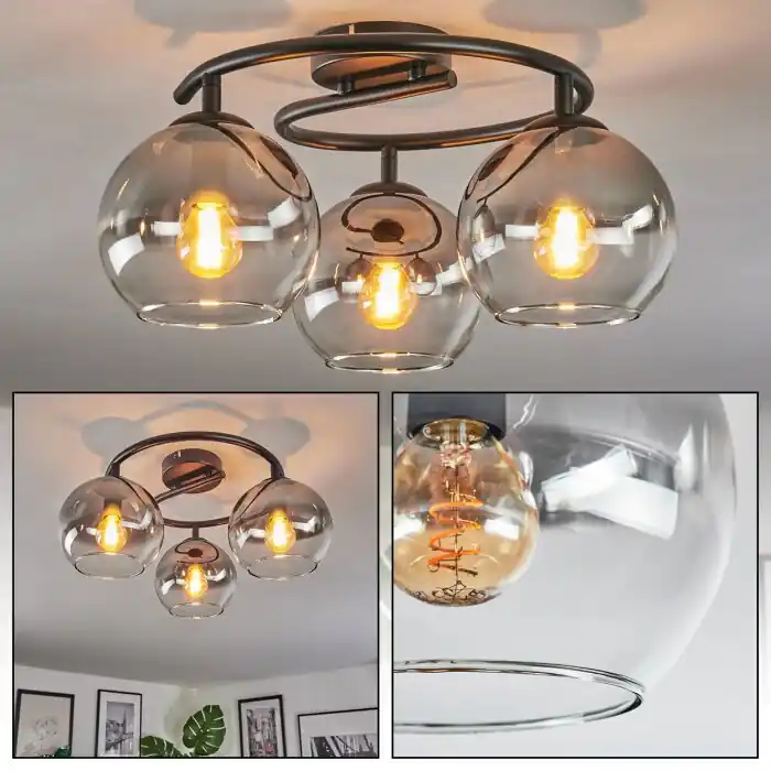 Koyoto Plafondlamp, Kogellampje 37 cm Duidelijk, Rookkleurig, 3-lichts Voordeelprijs