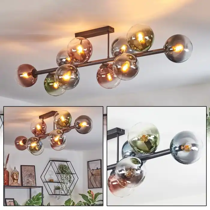 Gastor Plafondlamp, Kogellampje Blauw, Chroom, Groen, Duidelijk, Koperkleurig, Rookkleurig, 10-lichts Gecertificeerd