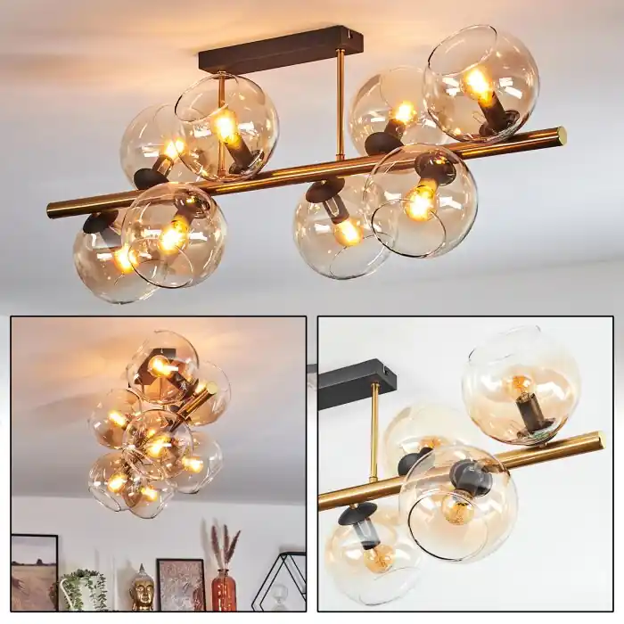 Uitverkoop Koyoto Plafondlamp, Kogellampje Goud, Zwart, 8-lichts
