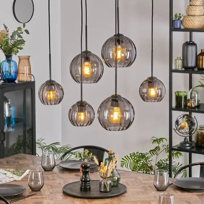 Koyoto Hanglamp, Kogellampje, Hanglamp Rookkleurig, 6-lichts Gratis Retour