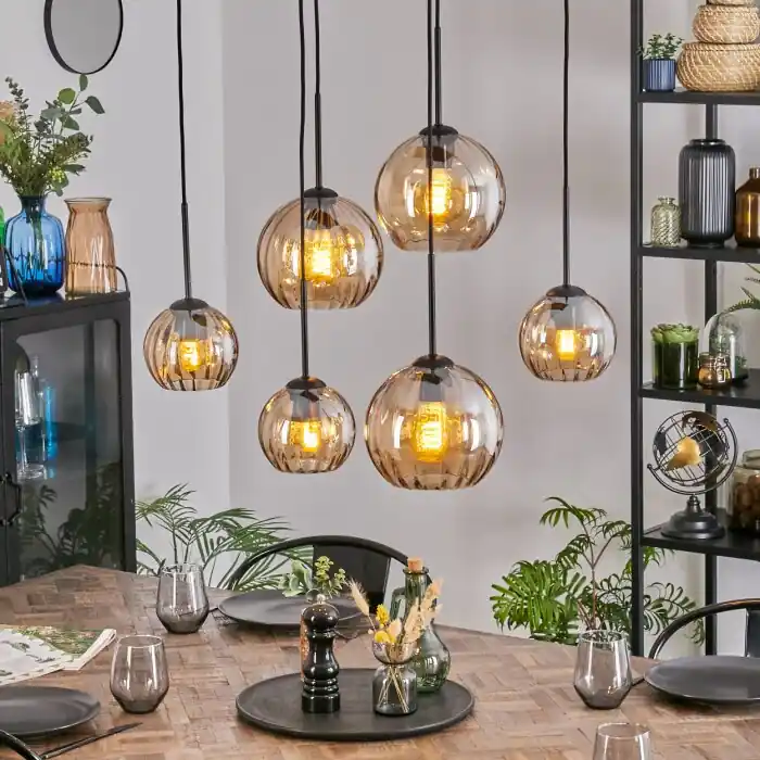 Koyoto Hanglamp, Kogellampje, Hanglamp Amber, 6-lichts Gereduceerde Prijs