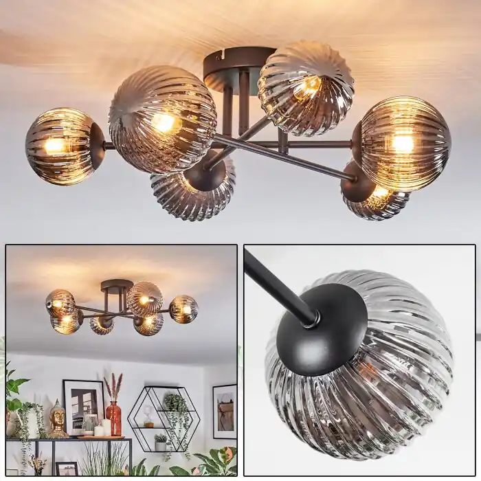 Chehalis Plafondlamp, Kogellampje 55 cm Rookkleurig, 6-lichts Voordeelprijs