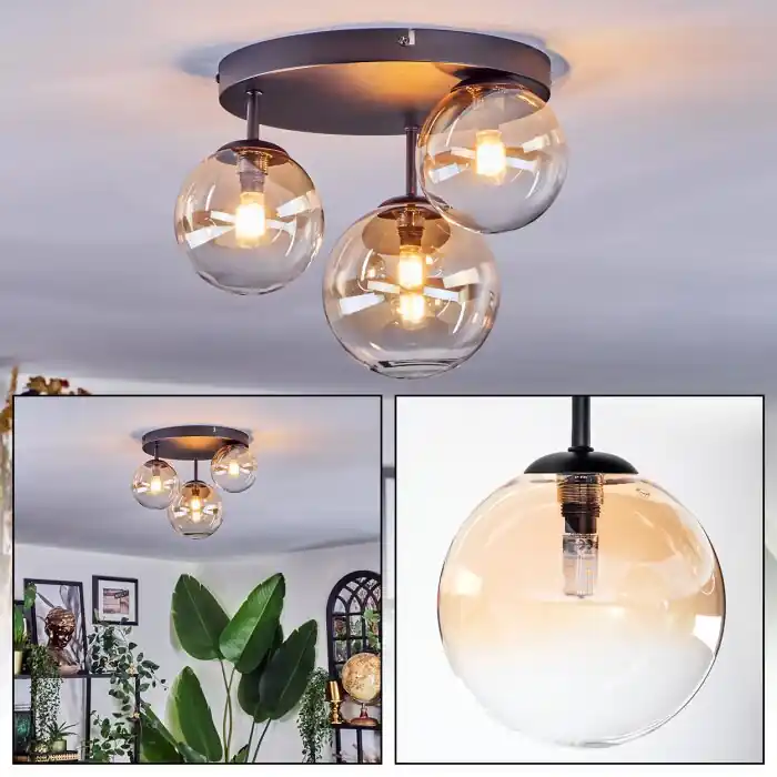 Express Levering Chehalis Plafondlamp, Kogellampje 30 cm Amber, Duidelijk, 3-lichts
