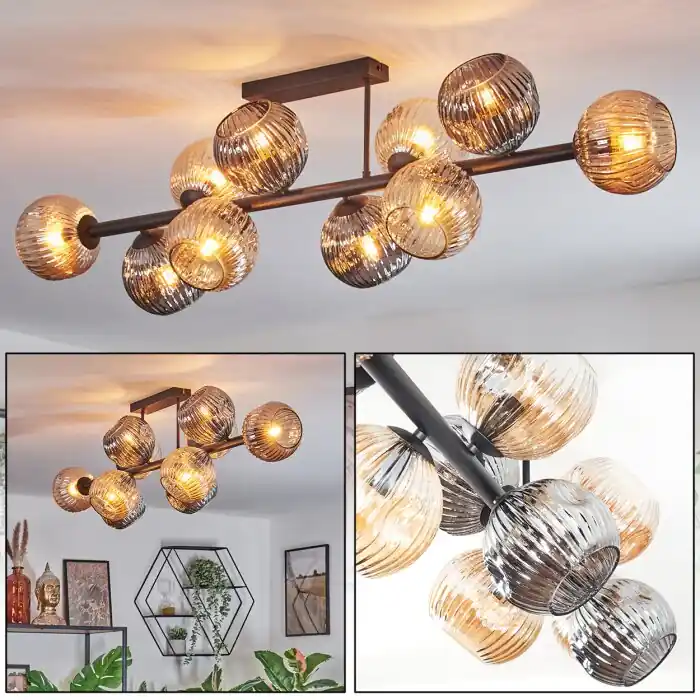 Rechtstreeks Van De Fabrikant Ripoll Plafondlamp, Kogellampje Amber, Rookkleurig, 10-lichts