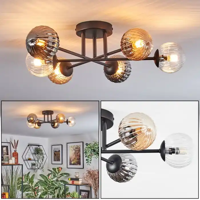 Chehalis Plafondlamp, Kogellampje 51 cm Amber, Duidelijk, Rookkleurig, 6-lichts Flitsaanbieding
