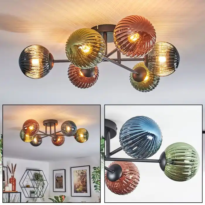 Fabrieksprijs Chehalis Plafondlamp, Kogellampje 55 cm Blauw, Groen, Koperkleurig, 6-lichts