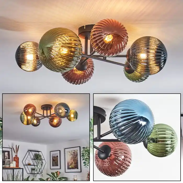 Chehalis Plafondlamp, Kogellampje 60 cm Blauw, Groen, Koperkleurig, 6-lichts Betrouwbaar