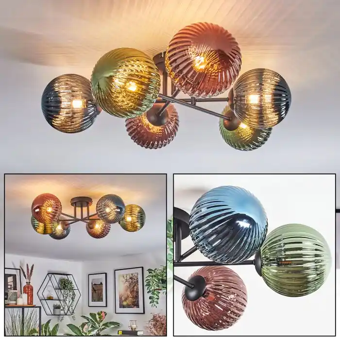 Chehalis Plafondlamp, Kogellampje 62 cm Blauw, Groen, Koperkleurig, 6-lichts Hete Deal