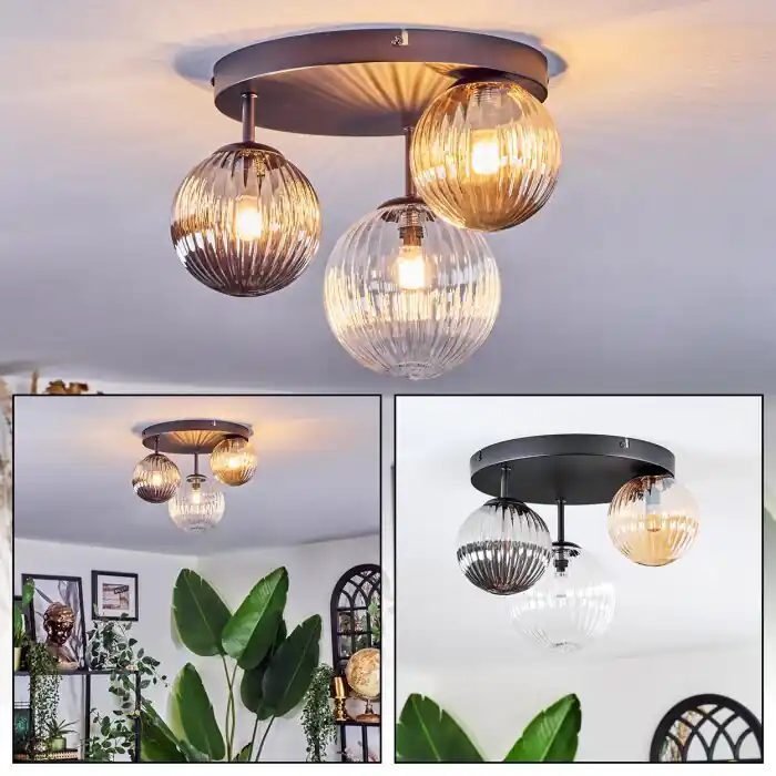 Favoriet Chehalis Plafondlamp, Kogellampje 30 cm Amber, Duidelijk, Rookkleurig, 3-lichts