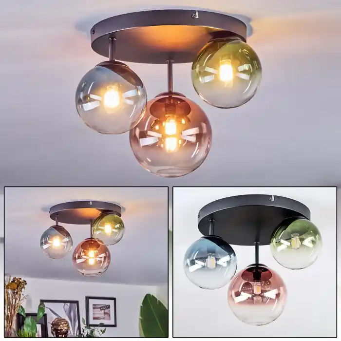 Hoge Kwaliteit Chehalis Plafondlamp, Kogellampje 30.5 cm Blauw, Groen, Duidelijk, Koperkleurig, 3-lichts