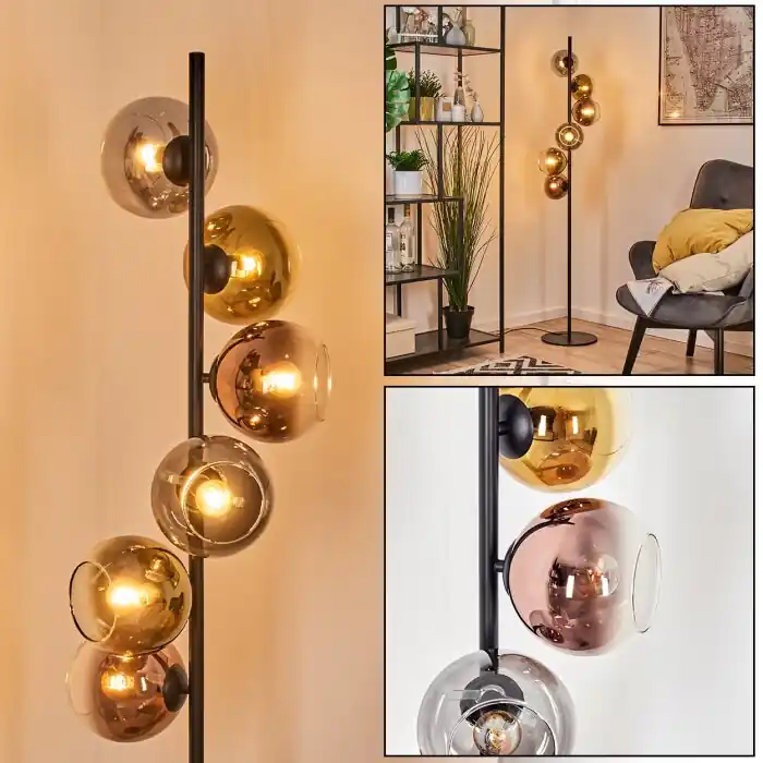 Koyoto Kogellampje, Staande lamp 32 cm Goud, Duidelijk, Koperkleurig, Rookkleurig, 6-lichts Flitsaanbieding