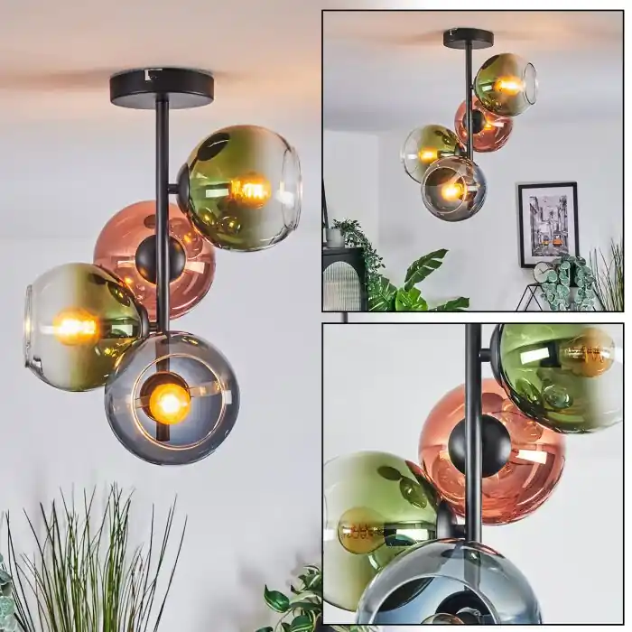 Koyoto Plafondlamp, Kogellampje 31 cm Blauw, Goud, Duidelijk, Koperkleurig, 4-lichts Must-Have