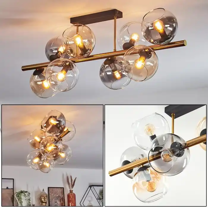Koop Online Koyoto Plafondlamp, Kogellampje Goud, Zwart, 8-lichts