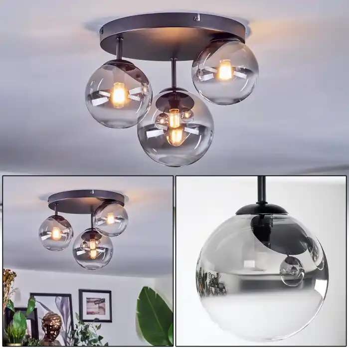 Chehalis Plafondlamp, Kogellampje 30 cm Duidelijk, Rookkleurig, 3-lichts Koop Online