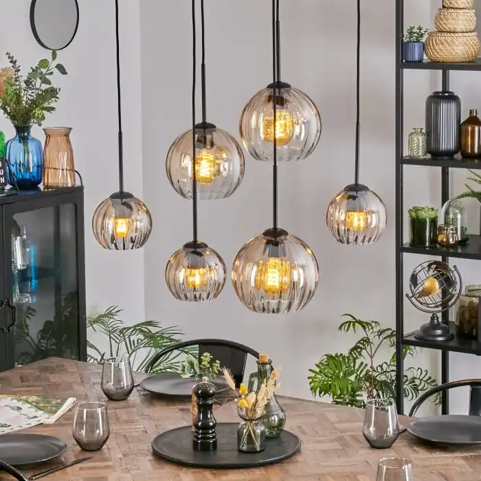 Koyoto Hanglamp, Kogellampje, Hanglamp Amber, Duidelijk, 6-lichts Voordeelprijs
