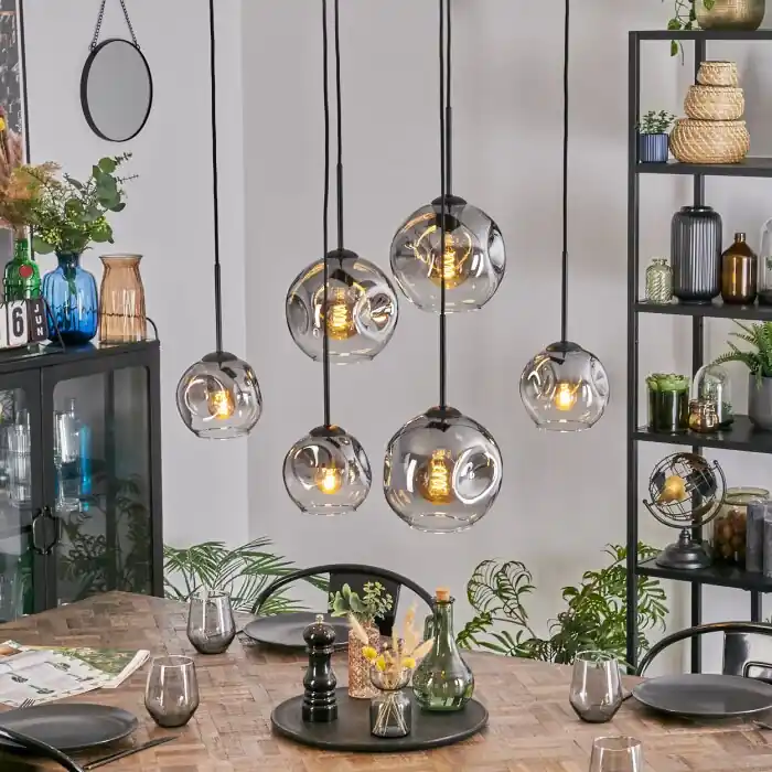 Aanbieding Ripoll Hanglamp, Kogellampje, Hanglamp Duidelijk, Rookkleurig, 6-lichts