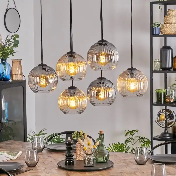 Finale Uitverkoop Koyoto Hanglamp, Kogellampje, Hanglamp Amber, Duidelijk, Rookkleurig, 6-lichts