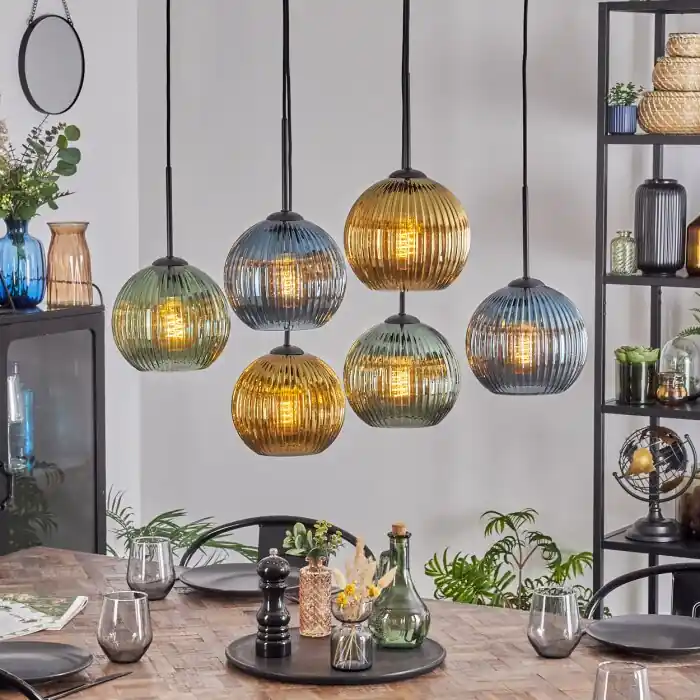 Koyoto Hanglamp, Kogellampje, Hanglamp Blauw, Goud, Groen, 6-lichts Superprijs