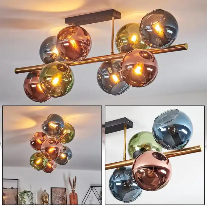 Gecertificeerd Koyoto Plafondlamp, Kogellampje Goud, Zwart, 8-lichts