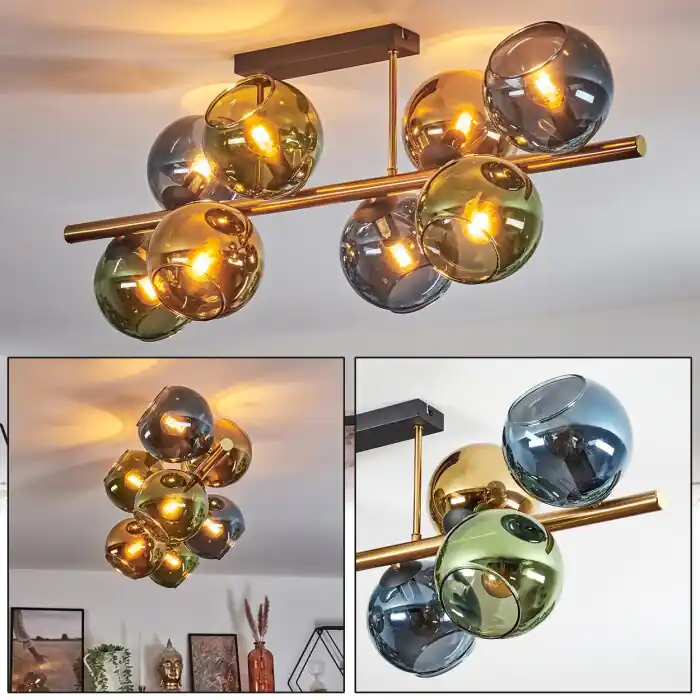 Koyoto Plafondlamp, Kogellampje Goud, Zwart, 8-lichts Uitverkoop