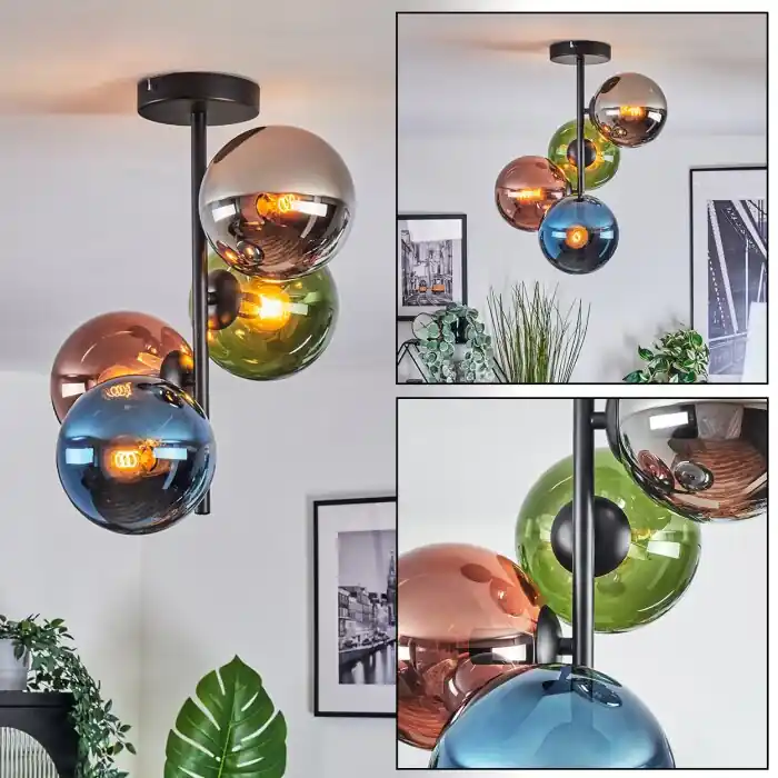 Gastor Plafondlamp, Kogellampje 32 cm Blauw, Chroom, Groen, Koperkleurig, Rookkleurig, 4-lichts Dagaanbieding