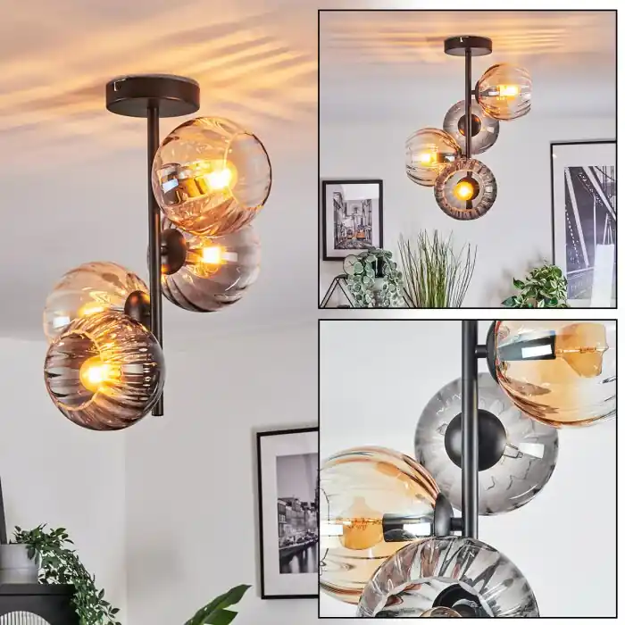Koyoto Plafondlamp, Kogellampje Amber, Duidelijk, Rookkleurig, 4-lichts Shop Nu