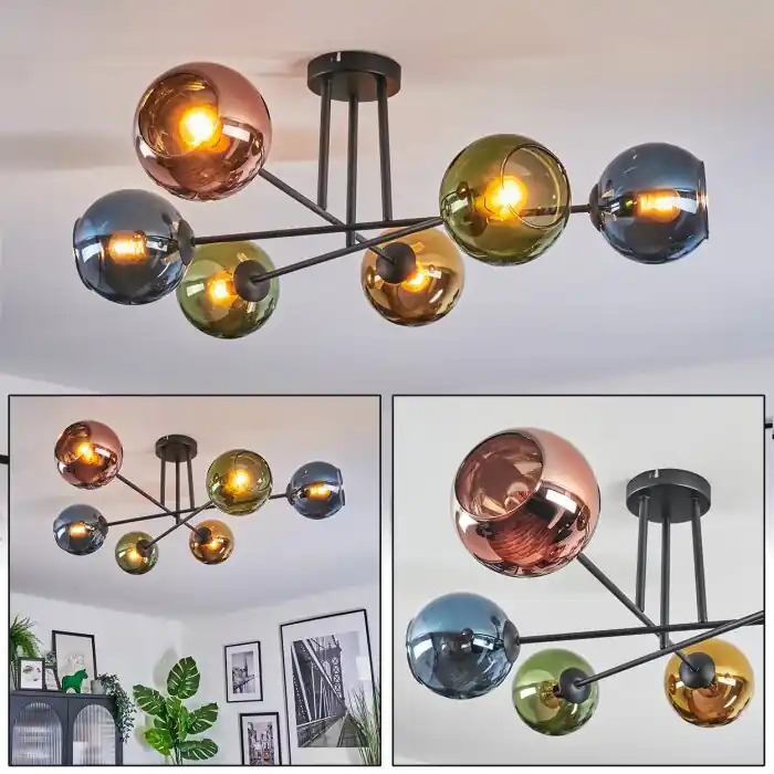 Koyoto Plafondlamp, Kogellampje Blauw, Goud, Groen, Koperkleurig, 6-lichts Favoriet