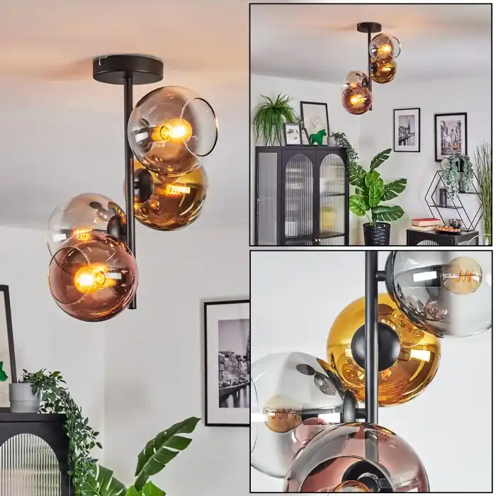 Korting Koyoto Plafondlamp, Kogellampje 31 cm Goud, Duidelijk, Koperkleurig, Rookkleurig, 4-lichts