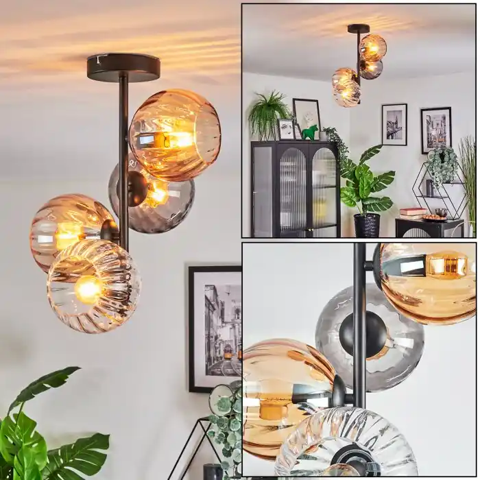 Weekendaanbieding Koyoto Plafondlamp, Kogellampje 31 cm Amber, Duidelijk, Rookkleurig, 4-lichts