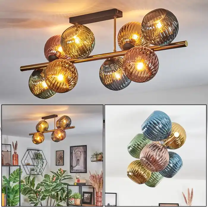 Koyoto Plafondlamp, Kogellampje Goud, Zwart, 8-lichts Merkproduct