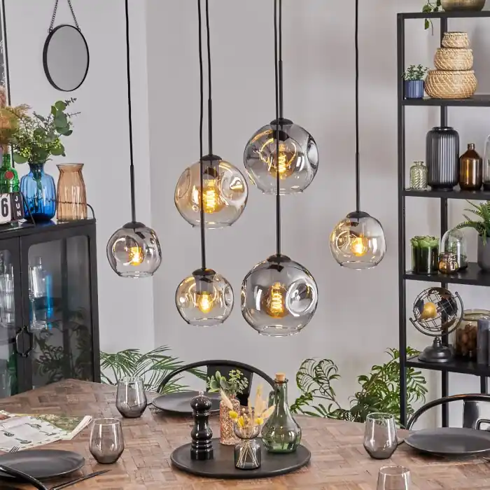 Ripoll Hanglamp, Kogellampje, Hanglamp Amber, Duidelijk, Rookkleurig, 6-lichts Koopje