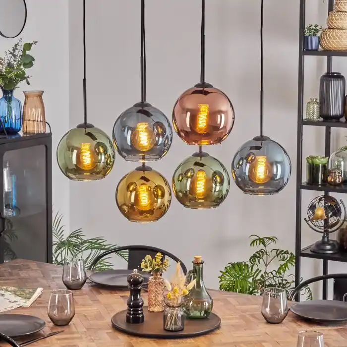 Koyoto Hanglamp, Kogellampje, Hanglamp Blauw, Goud, Groen, Koperkleurig, 6-lichts Hete Deal