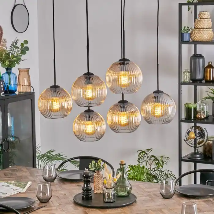 Koyoto Hanglamp, Kogellampje, Hanglamp Amber, Duidelijk, 6-lichts Lage Kosten