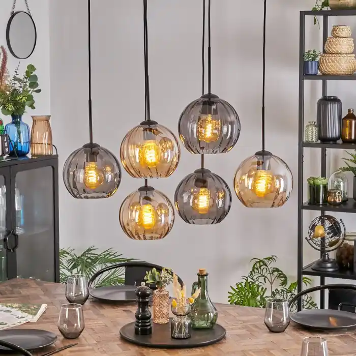Koyoto Hanglamp, Kogellampje, Hanglamp Amber, Rookkleurig, 6-lichts Favoriet