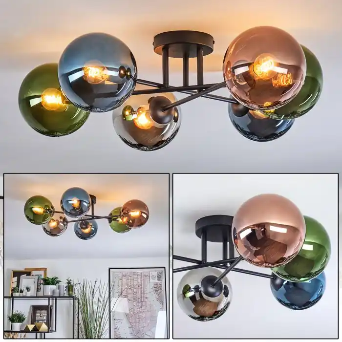 Gastor Plafondlamp, Kogellampje 62 cm Blauw, Chroom, Groen, Koperkleurig, Rookkleurig, 6-lichts Gecertificeerd